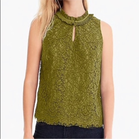 J Crew Lace Ruffle Neck Sleeveless Top - Picture 1 of 5